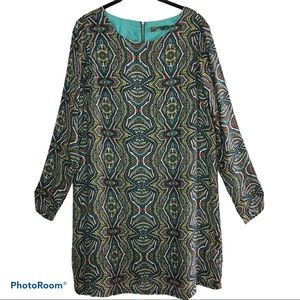 Prana Cece Dress Medium Boho Geometric Print Long Sleeve Shift Tunic